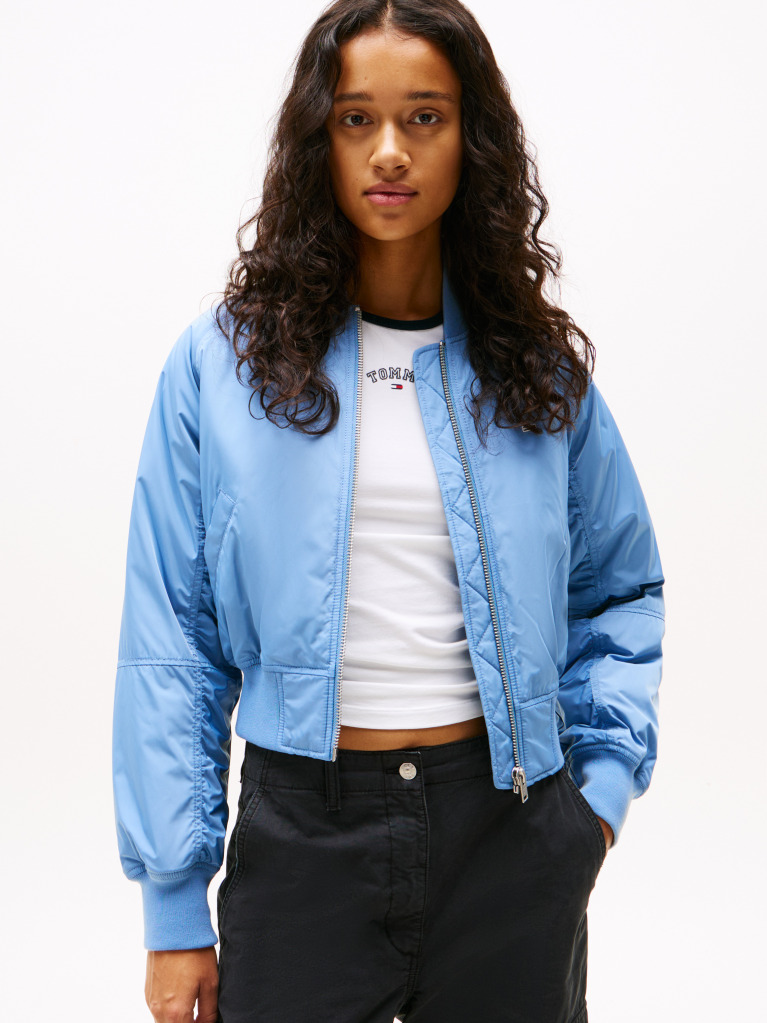 Blue Padded Water Repellent Bomber Jacket  Women