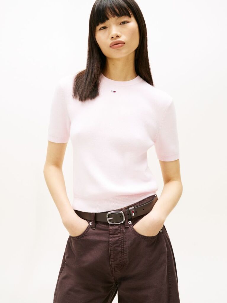 Pink Flag Embroidery Short Sleeve Jumper  Women