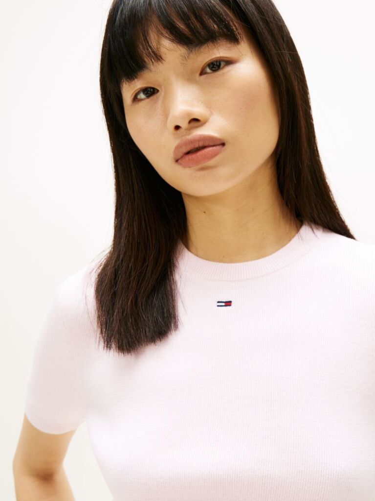 Pink Flag Embroidery Short Sleeve Jumper  Women