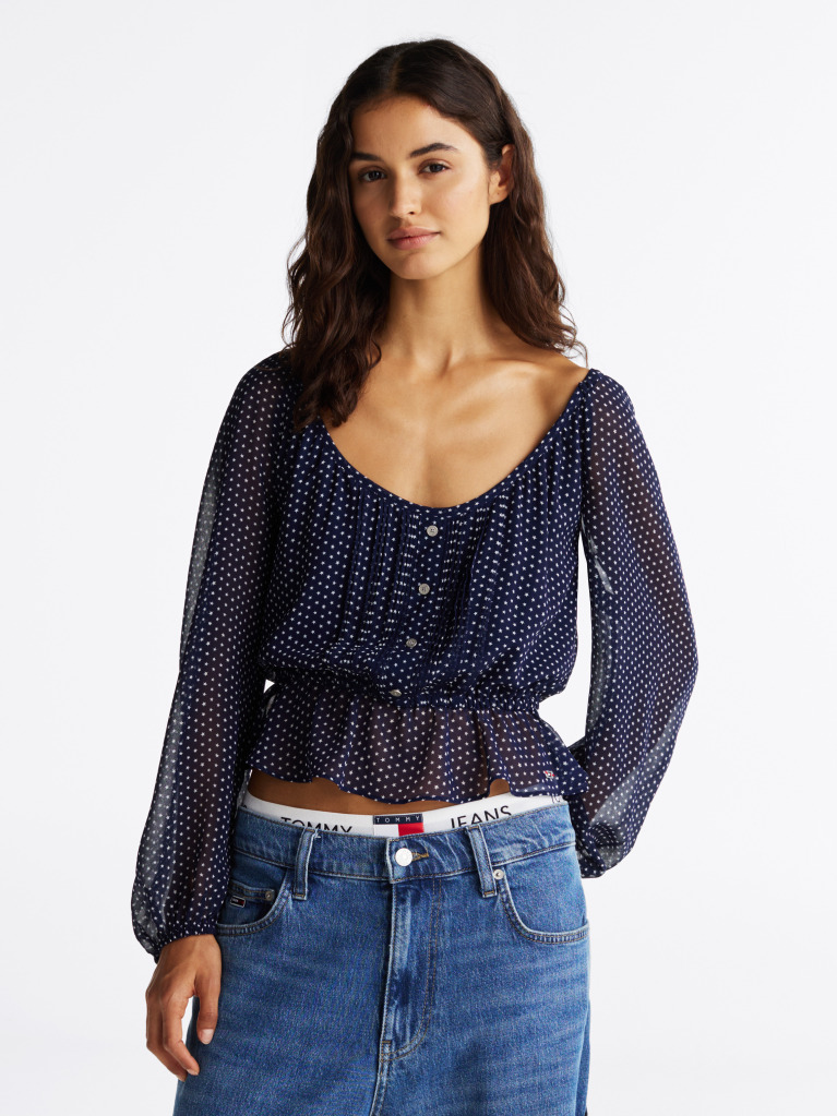 Multi Star Print Ruffle Slim Blouse  Women