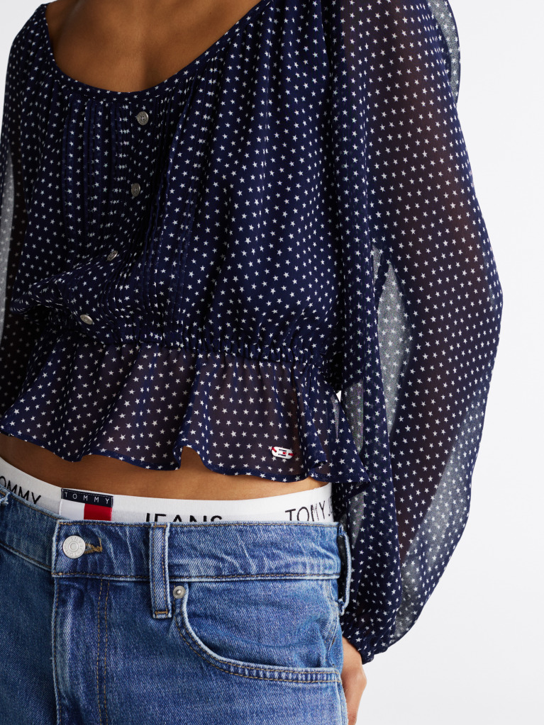 Multi Star Print Ruffle Slim Blouse  Women