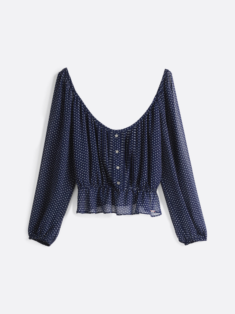Multi Star Print Ruffle Slim Blouse  Women