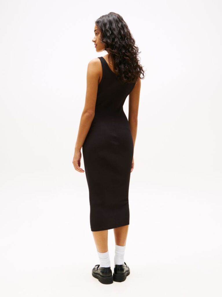 Black Ribbed Midi Slim Bodycon Dress  Women