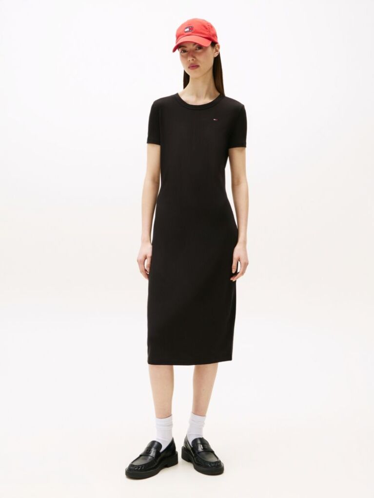 Black Ribbed Bodycon Midi Dress  Women