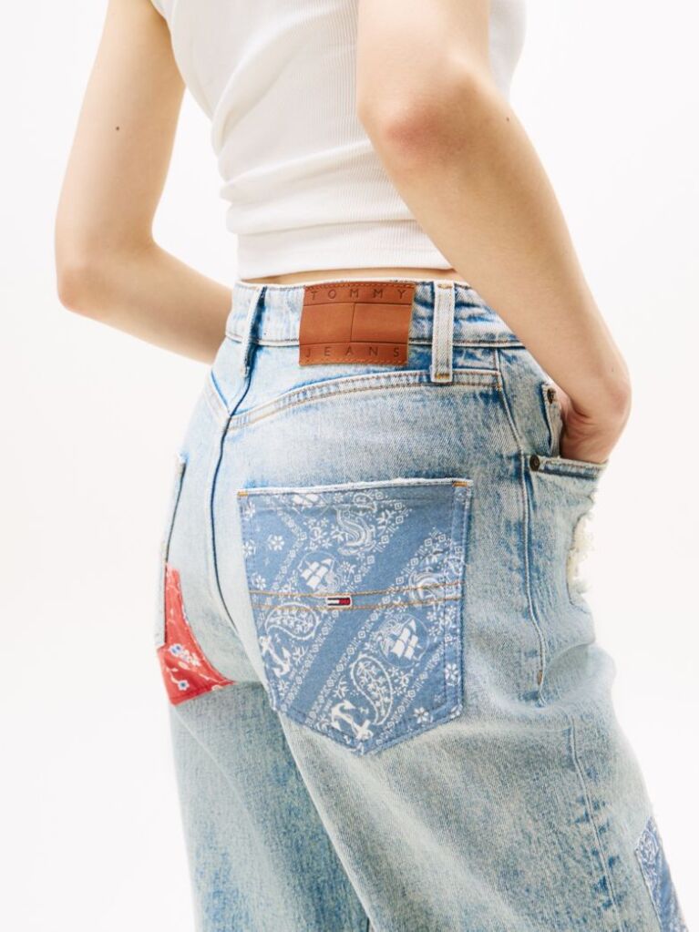 Denim Patchwork High Rise Slim Straight Jeans  Women