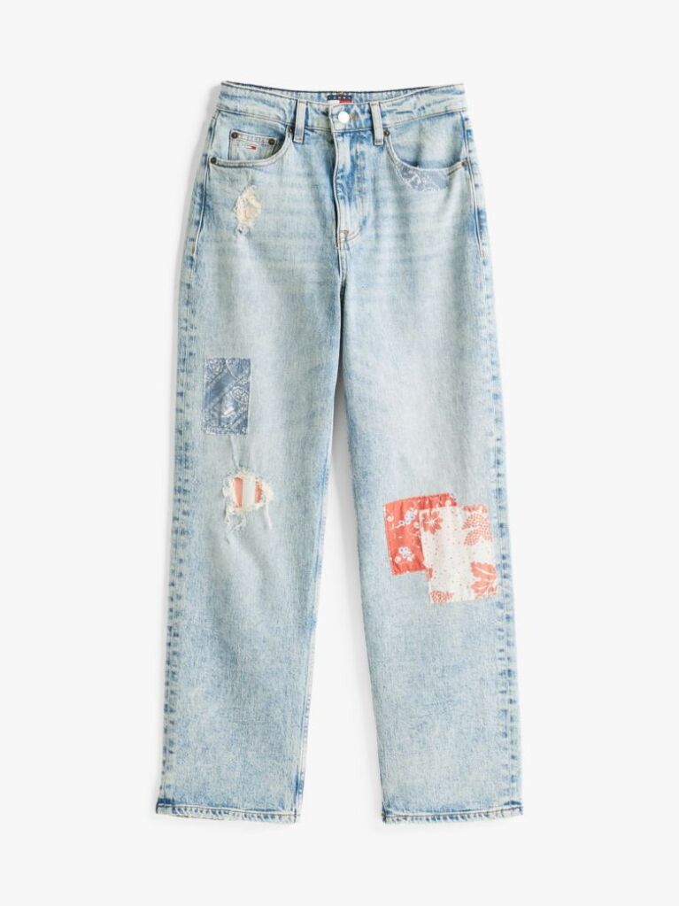 Denim Patchwork High Rise Slim Straight Jeans  Women