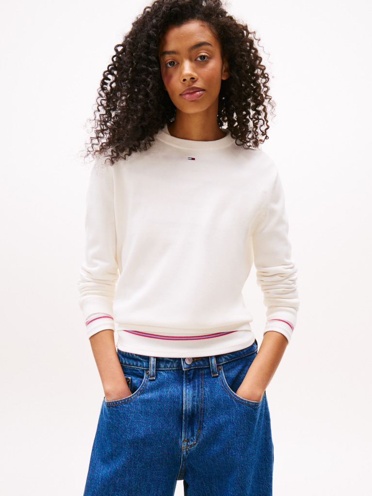 White Flag Embroidery Crew Neck Jumper  Women