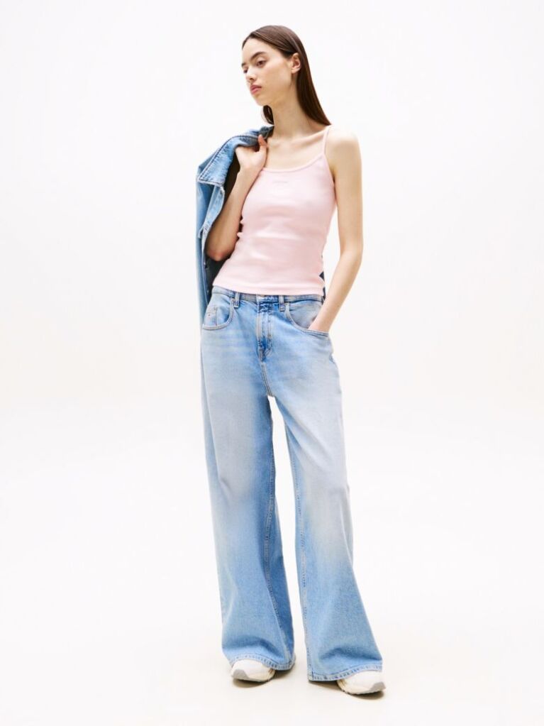 Pink Ribbed Slim Spaghetti Strap Top  Women