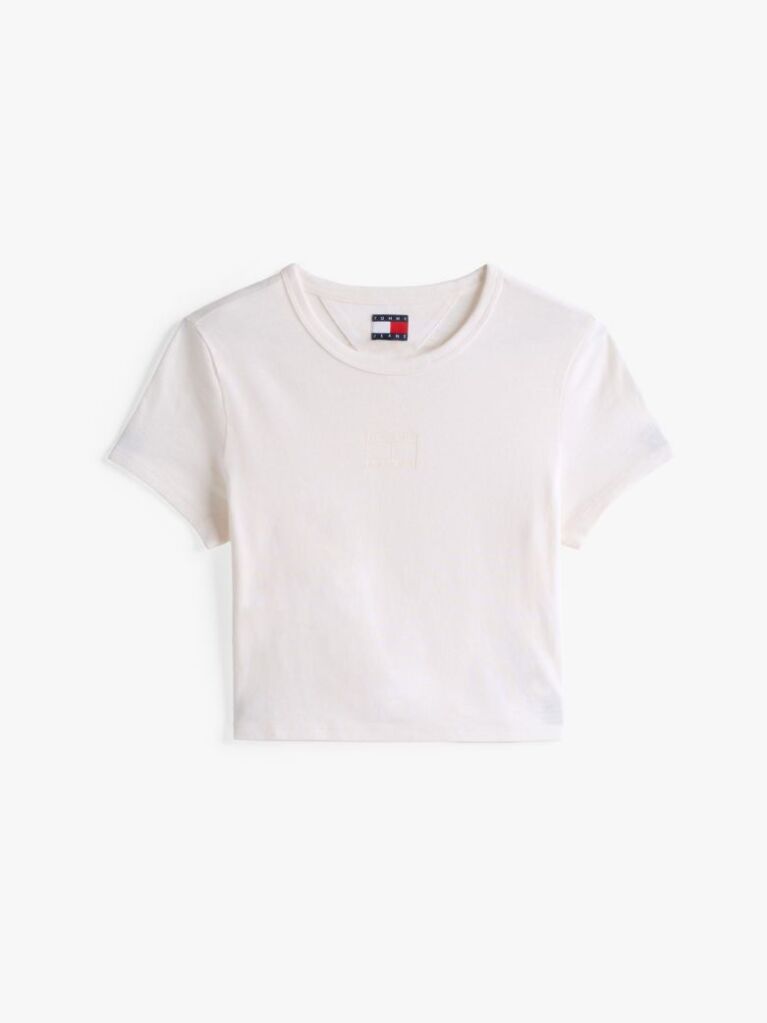White Slim Fit Cropped Tonal Flag T-Shirt  Women