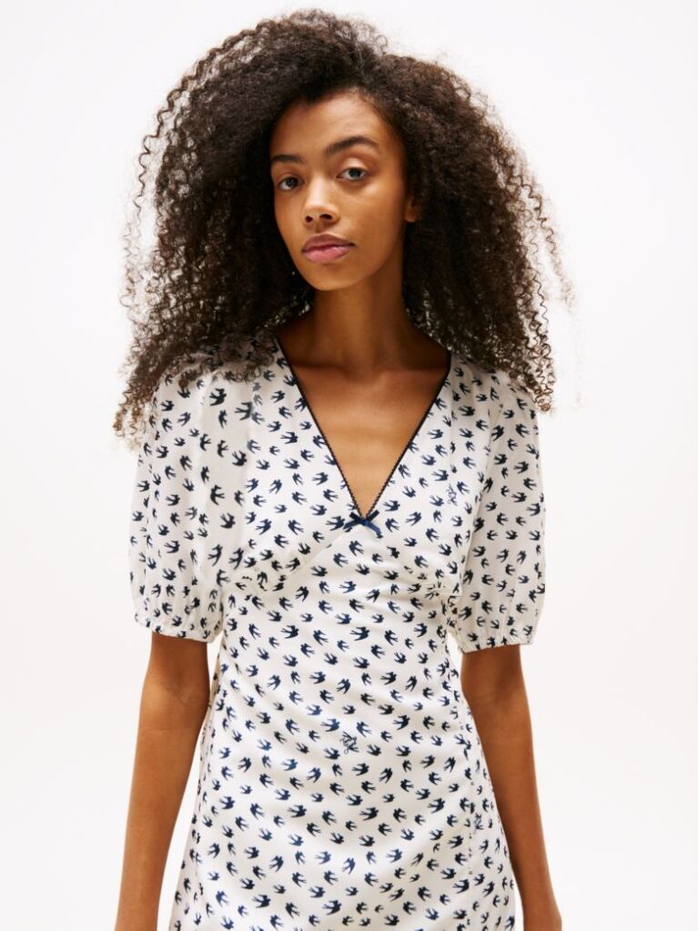 Multi Bird Print Wrap Midi Dress  Women