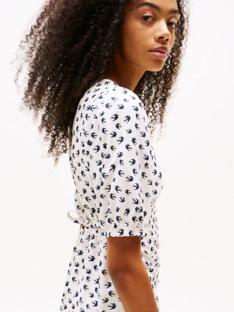 Multi Bird Print Wrap Midi Dress  Women