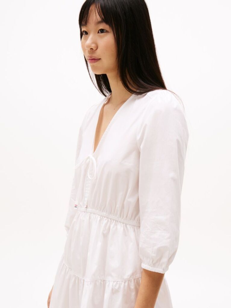 Beige Relaxed Poplin Tiered Mini Dress  Women