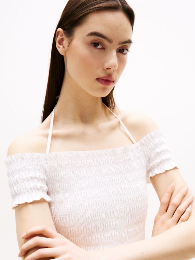 Beige Halterneck Fit And Flare Mini Dress  Women