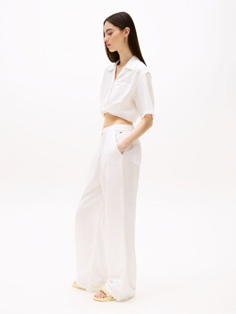 Beige Wide Leg Trousers With Linen  Women