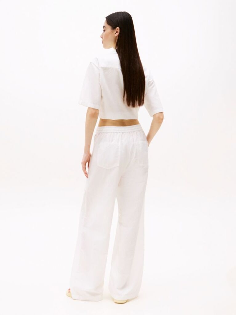 Beige Wide Leg Trousers With Linen  Women