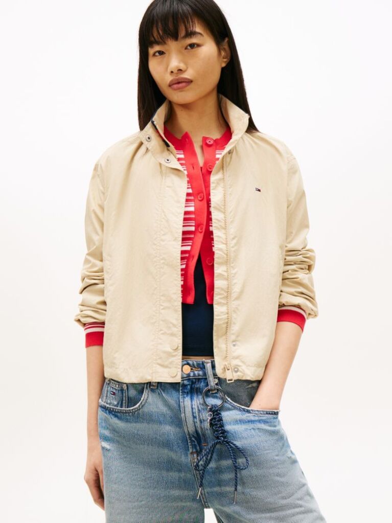 Beige Logo Collar Water Repellent Jacket  Women