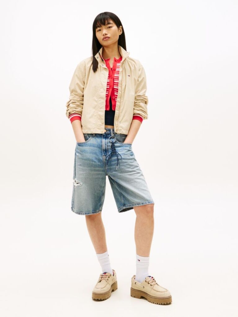 Beige Logo Collar Water Repellent Jacket  Women