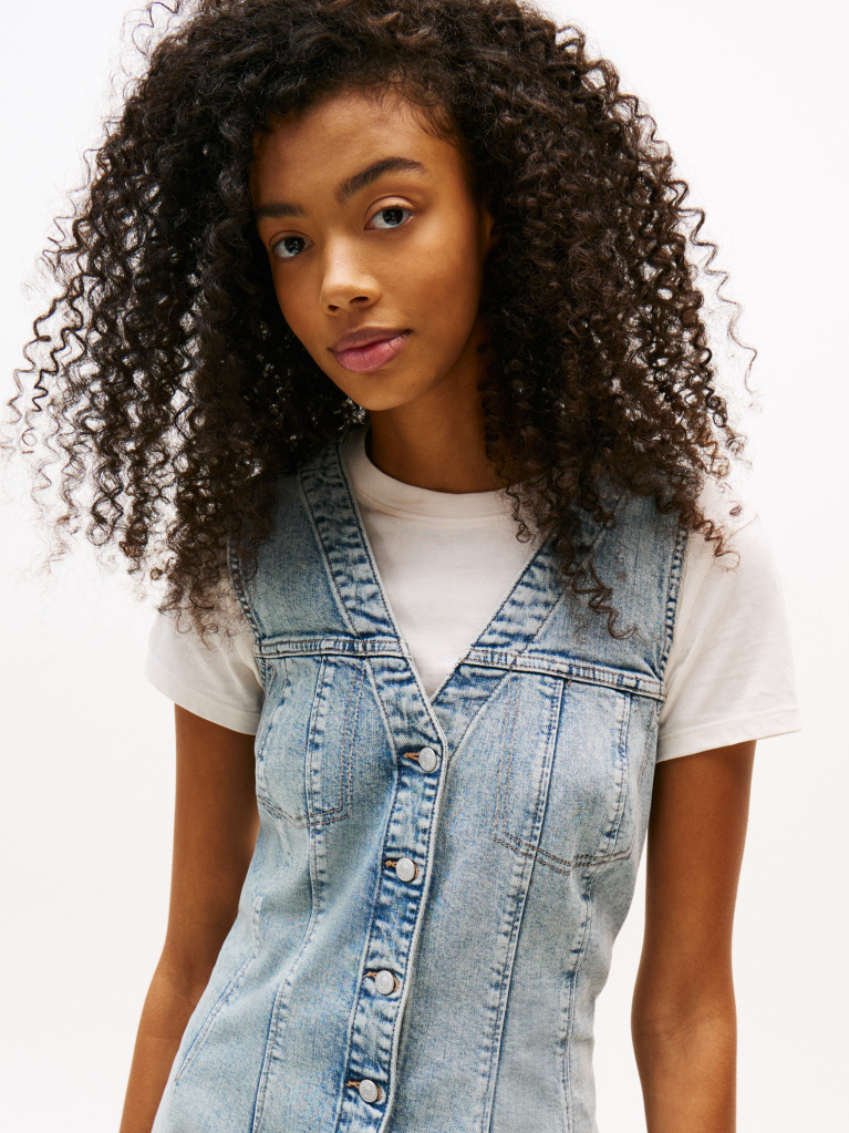 Denim Slim Denim Mini Φόρεμα Με V Λαιμόκοψη  Γυναίκες