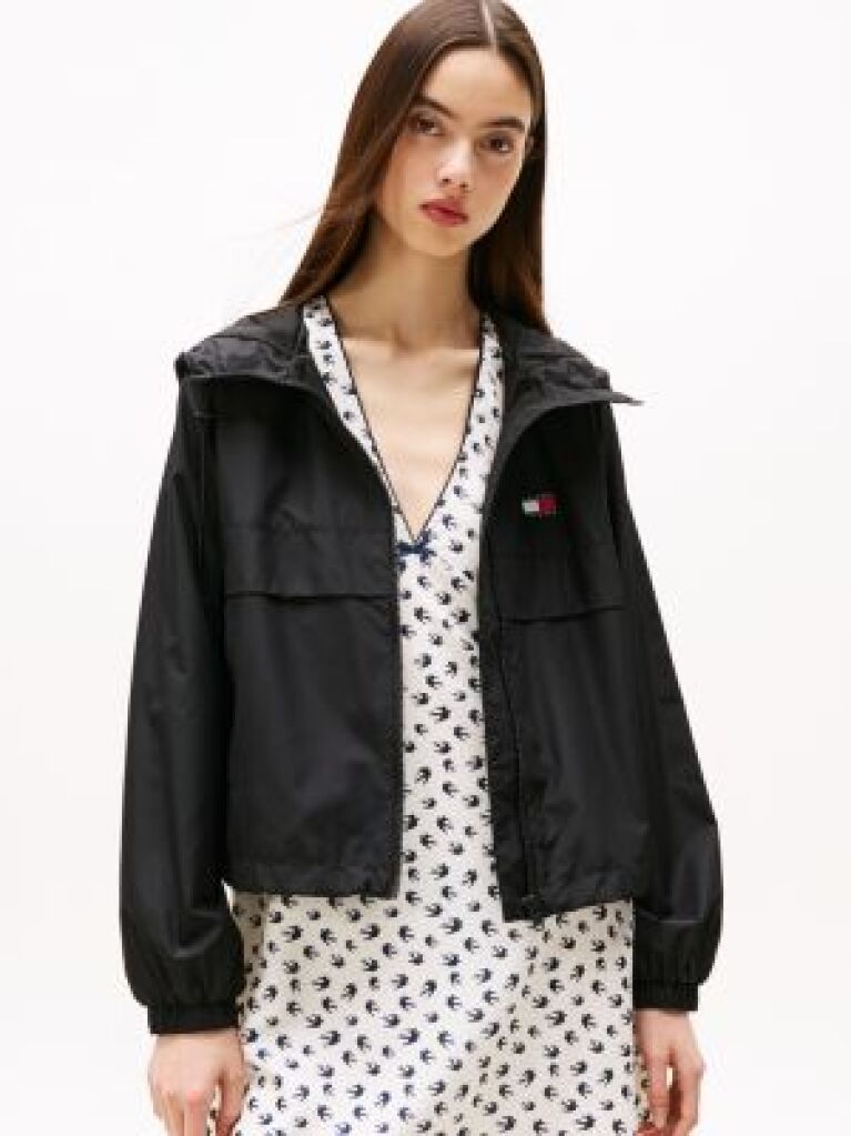 Black Tommy Badge Windbreaker  Women