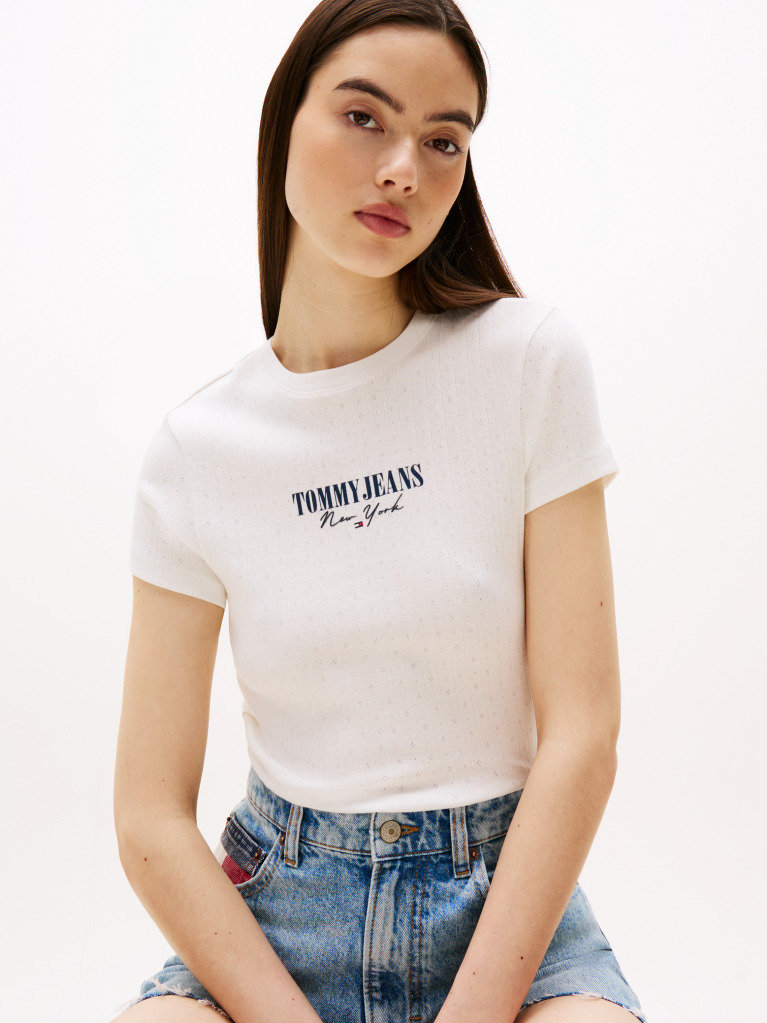 Άσπρο Slim T-Shirt Με Λογότυπο  Γυναίκες