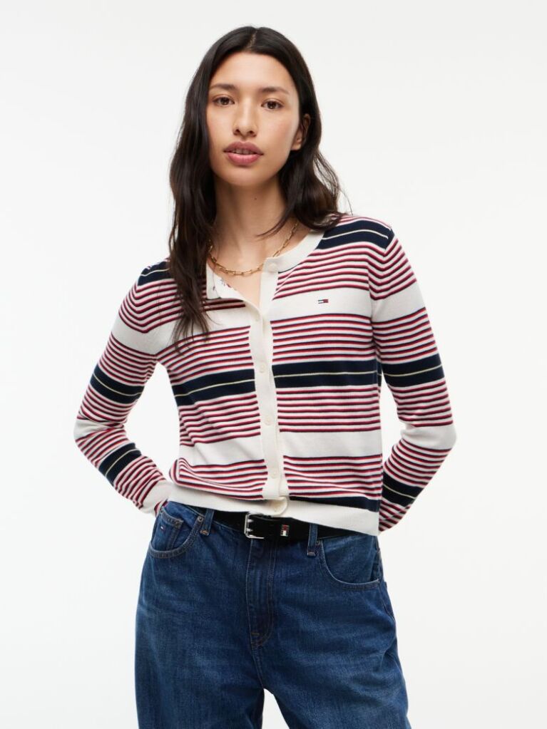 Multi Flag Embroidery Slim Crew Neck Cardigan  Women