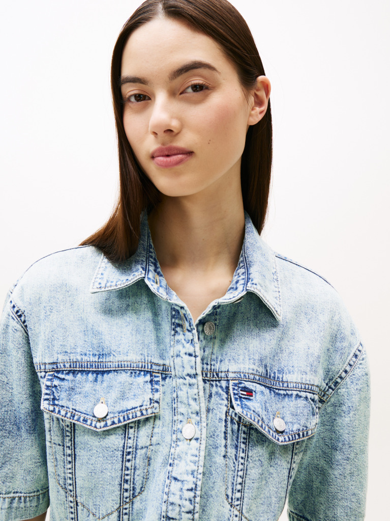 Denim Μίνι Denim Φόρεμα Με Ζώνη Και Ξεθωριασμένο Εφέ  Γυναίκες