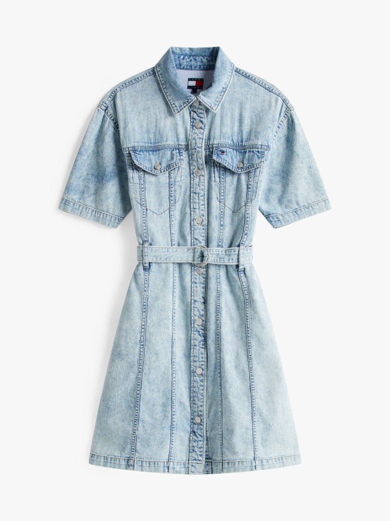 Denim Μίνι Denim Φόρεμα Με Ζώνη Και Ξεθωριασμένο Εφέ  Γυναίκες