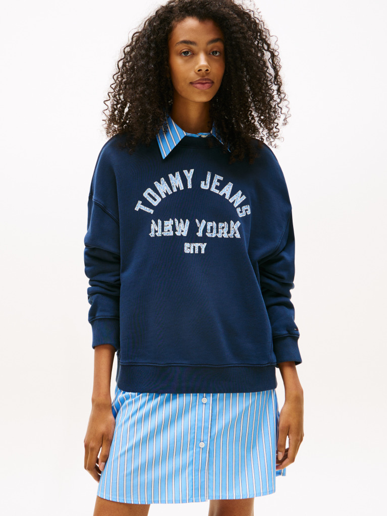 Blue Varsity Boxy Crew Neck Sweatshirt  Women