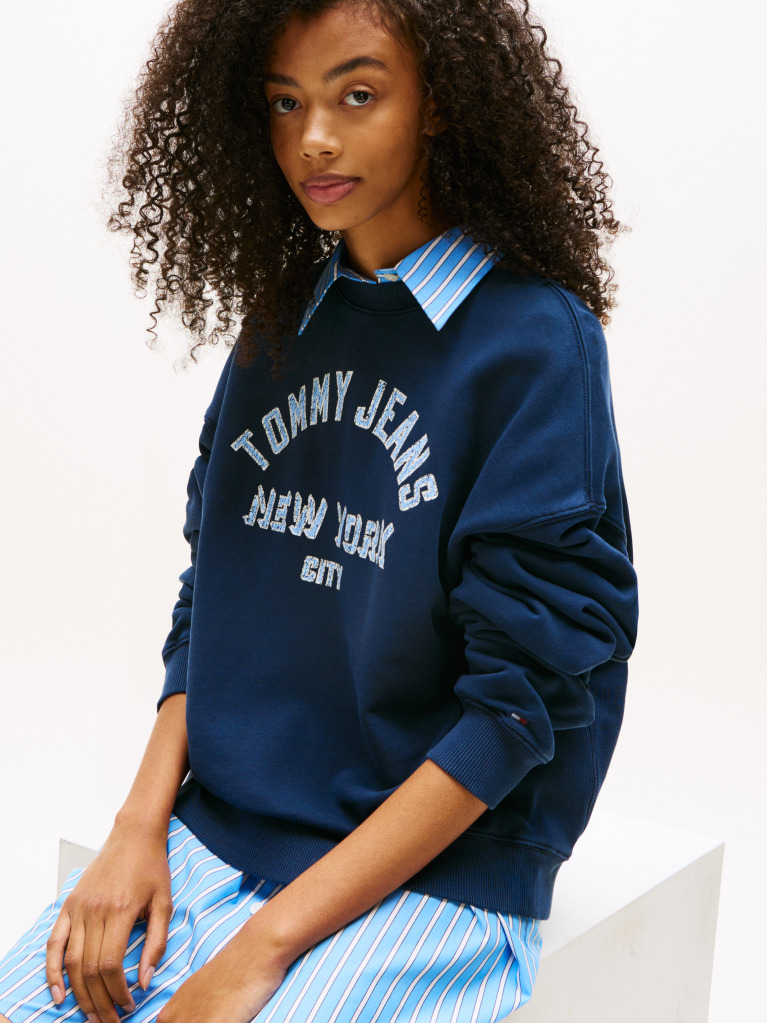 Blue Varsity Boxy Crew Neck Sweatshirt  Women