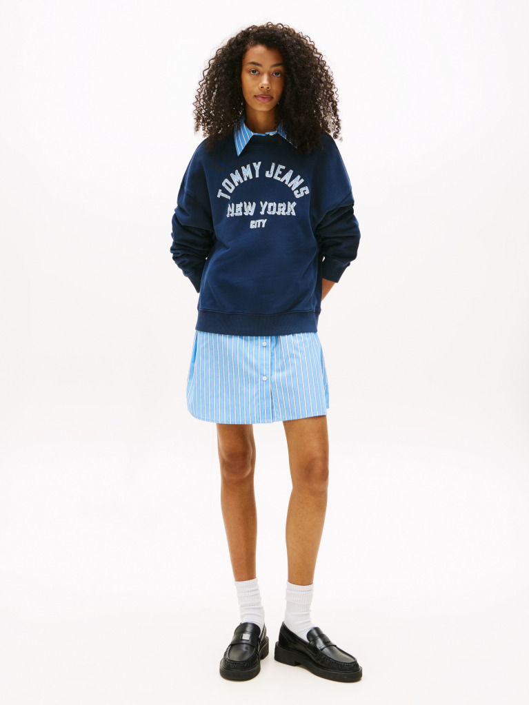 Blue Varsity Boxy Crew Neck Sweatshirt  Women