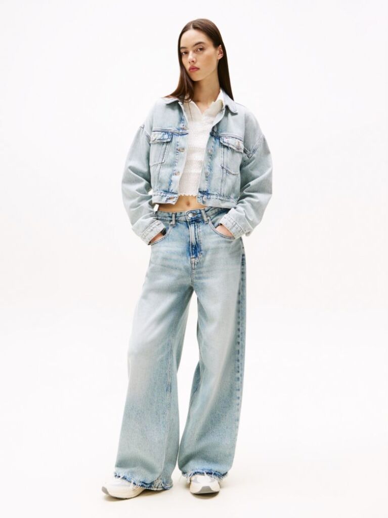 Denim Oversized Cropped Denim Trucker Jacket  Women