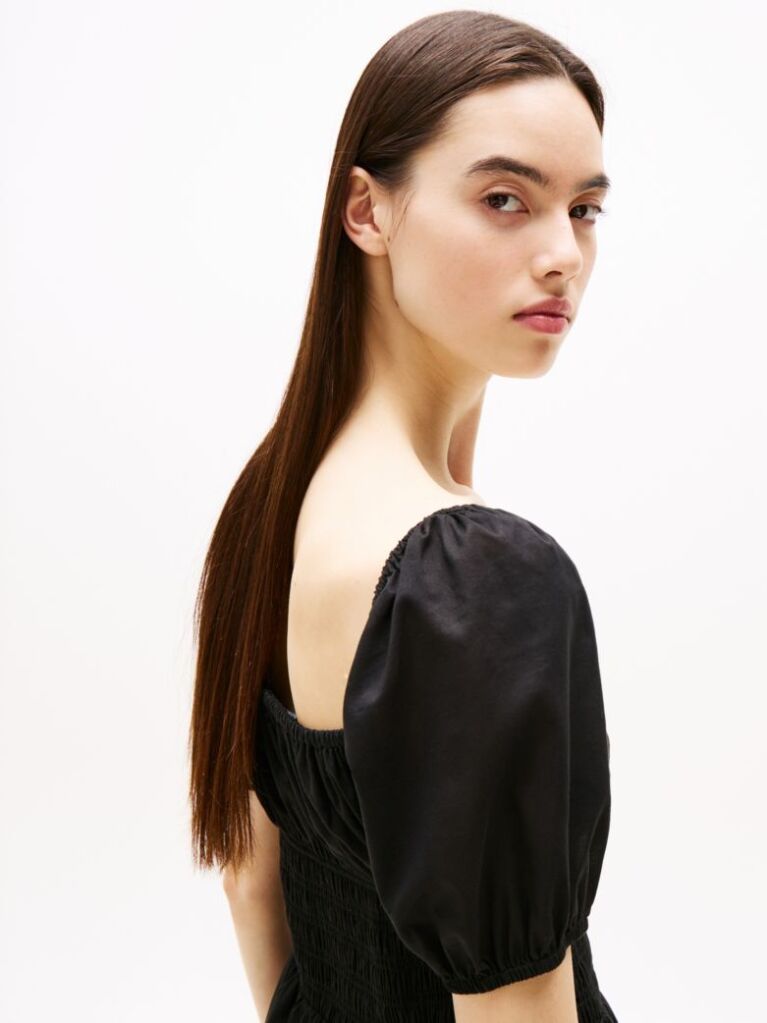 Black Voile Square Neck Mini Dress  Women