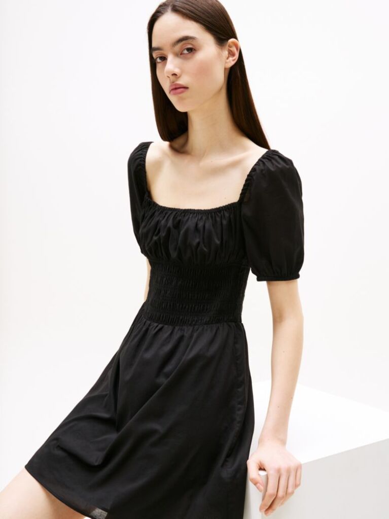 Black Voile Square Neck Mini Dress  Women