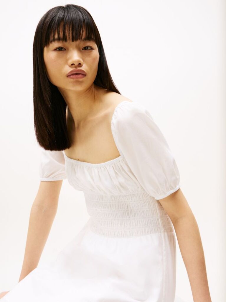 Beige Voile Square Neck Mini Dress  Women