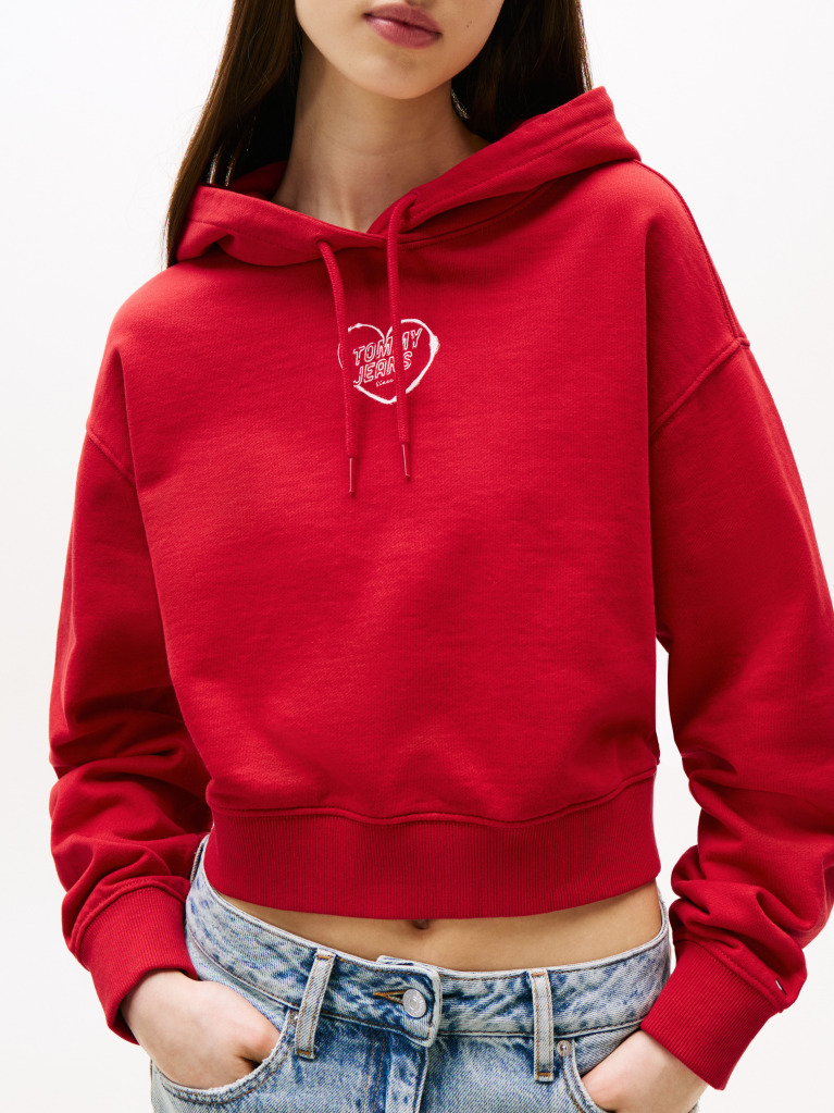 Κόκκινο Άνετο Cropped Hoody  Γυναίκες