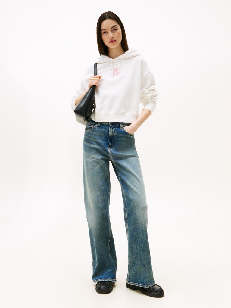 Άσπρο Άνετο Cropped Hoody  Γυναίκες