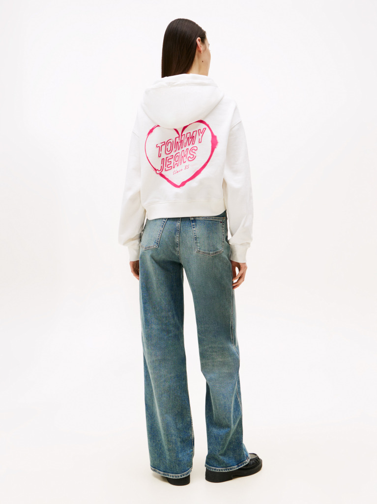 Άσπρο Άνετο Cropped Hoody  Γυναίκες