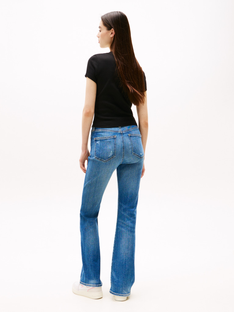 Black Ribbed Slim New York Logo T-Shirt  Women