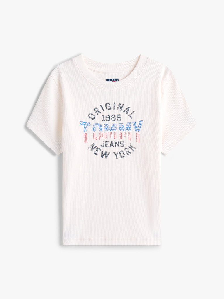 White Ribbed Slim New York Logo T-Shirt  Women