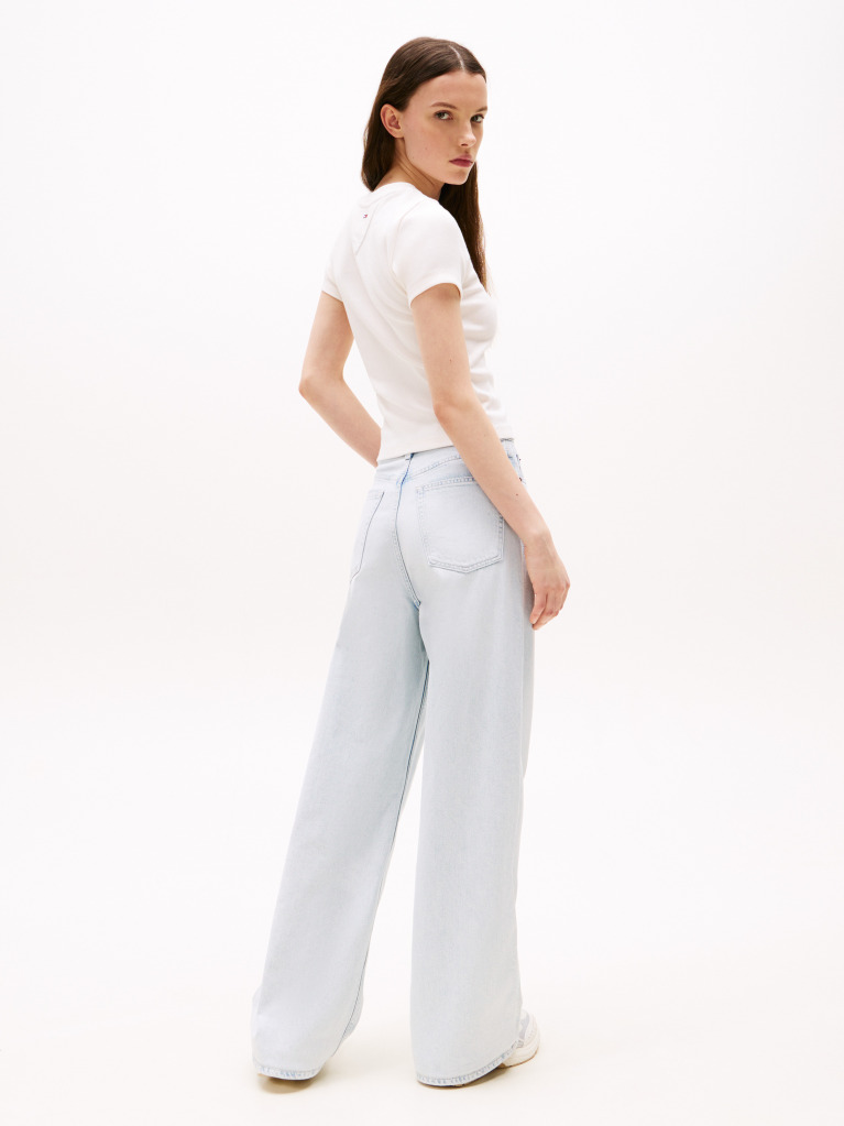 White Ribbed Slim New York Logo T-Shirt  Women