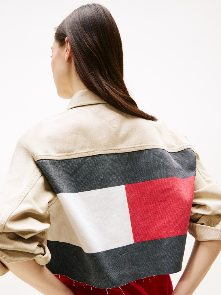 Khaki Back Logo Cropped Denim Jacket  Women