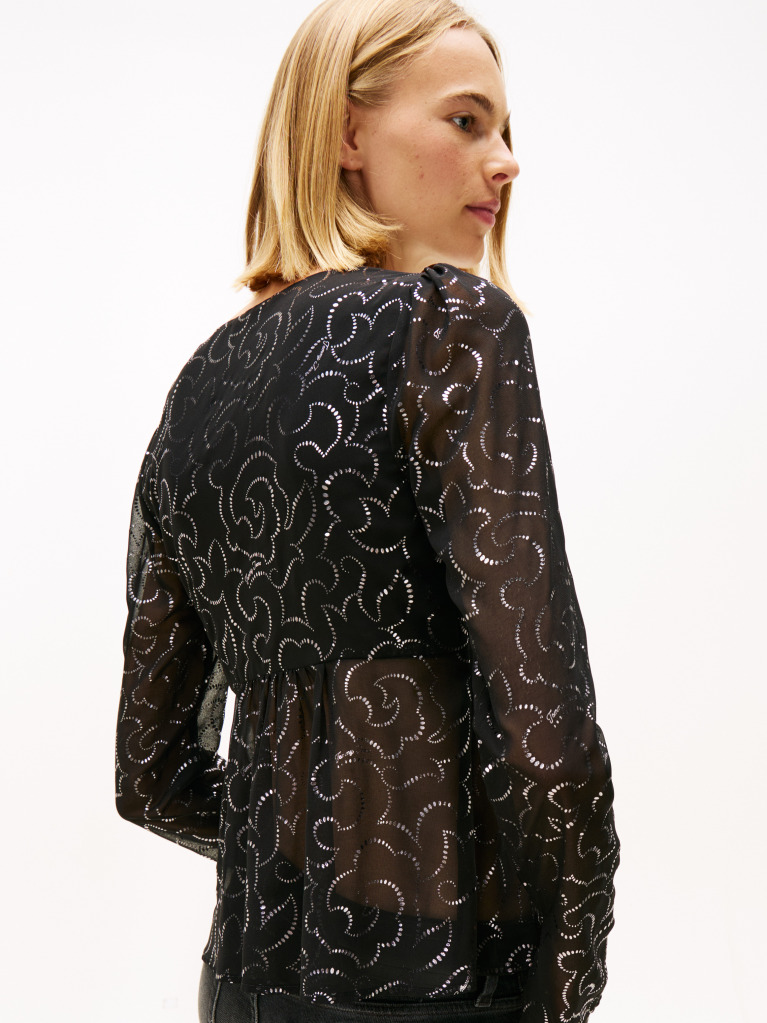 Black Slim Fit Metallic Print Blouse  Women