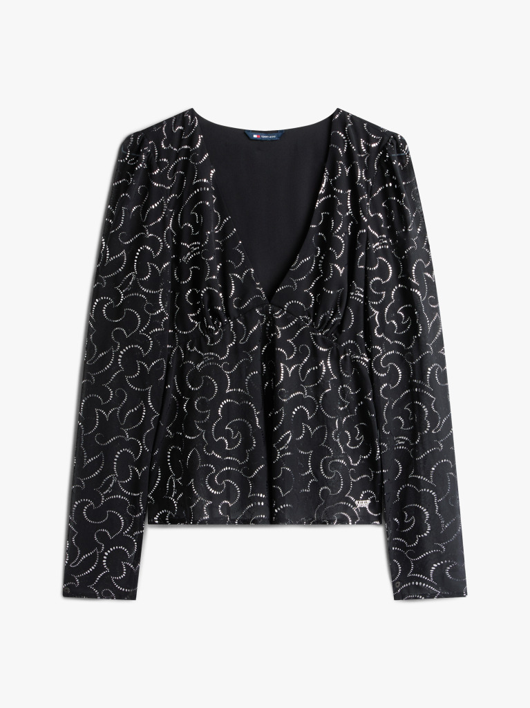 Black Slim Fit Metallic Print Blouse  Women
