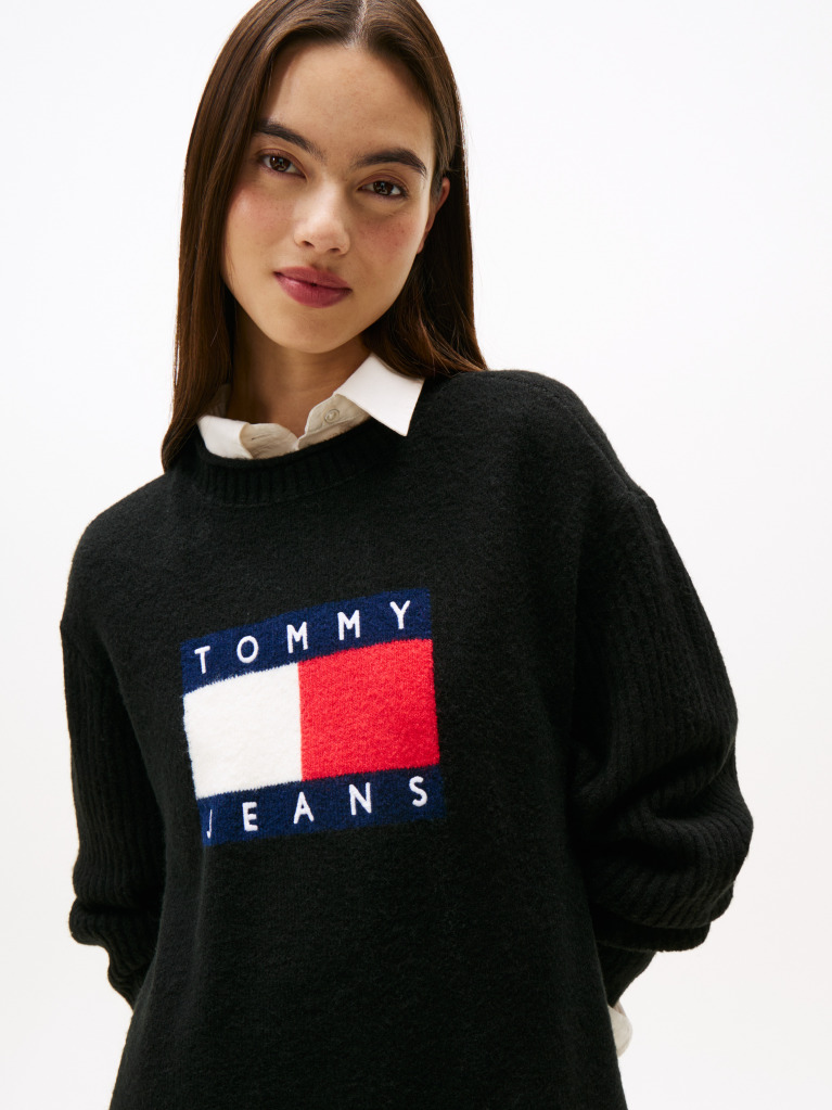 Μαύρο Μίνι Πλεκτό Φόρεμα Με Σήμα Tommy  Γυναίκες