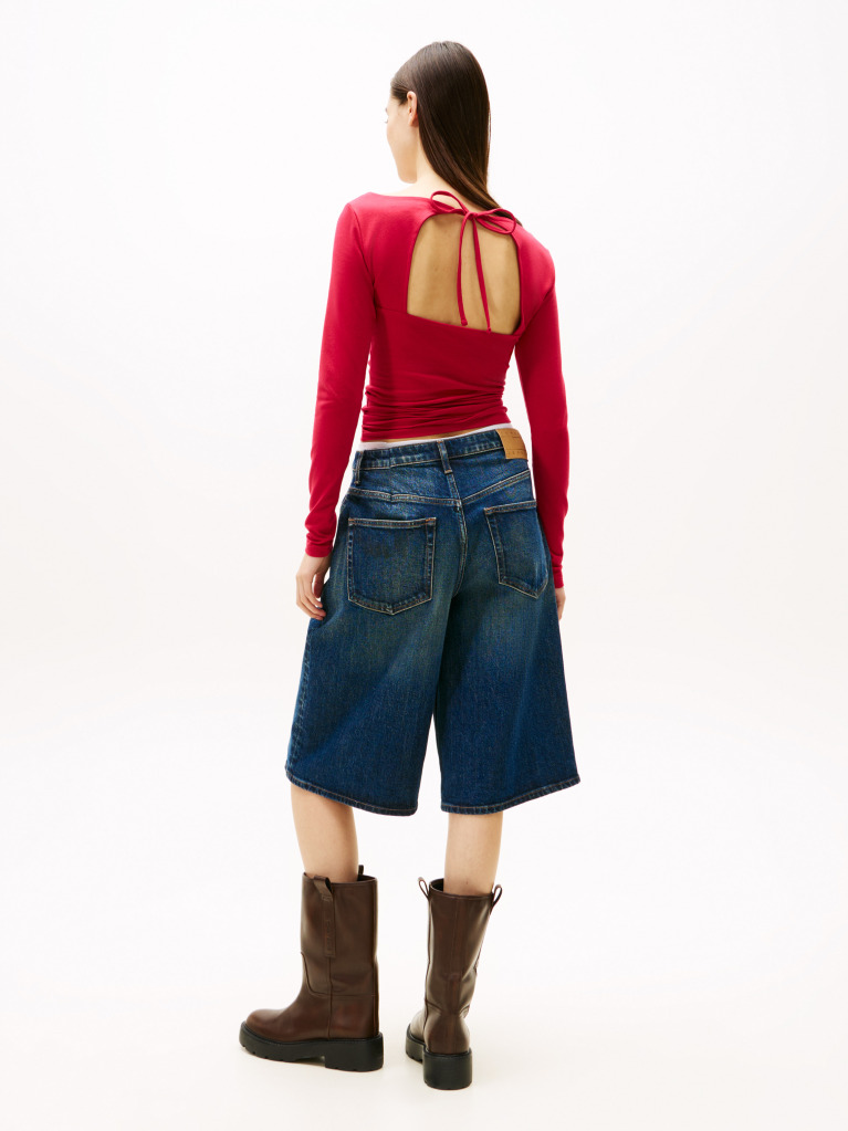 Red Diamante Flag Slim Long Sleeve Top  Women