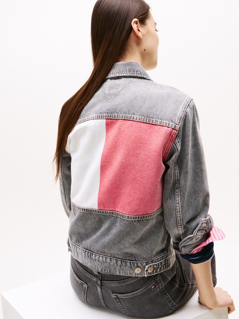 Denim Colour-Blocked Back Logo Denim Trucker Jacket  Women
