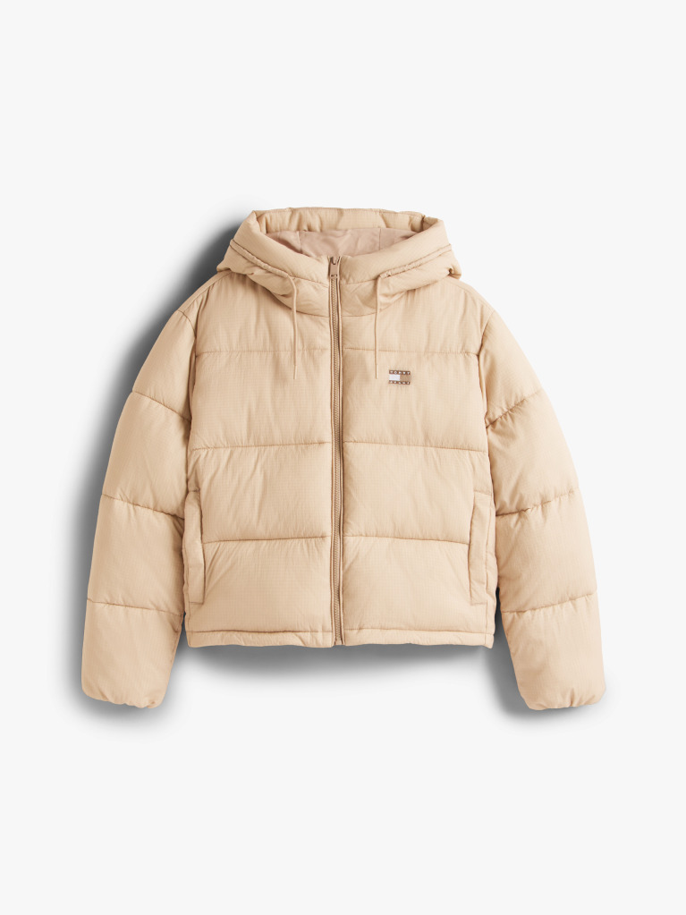 Beige Water Repellent Ripstop Hooded Puffer Jacket  Women