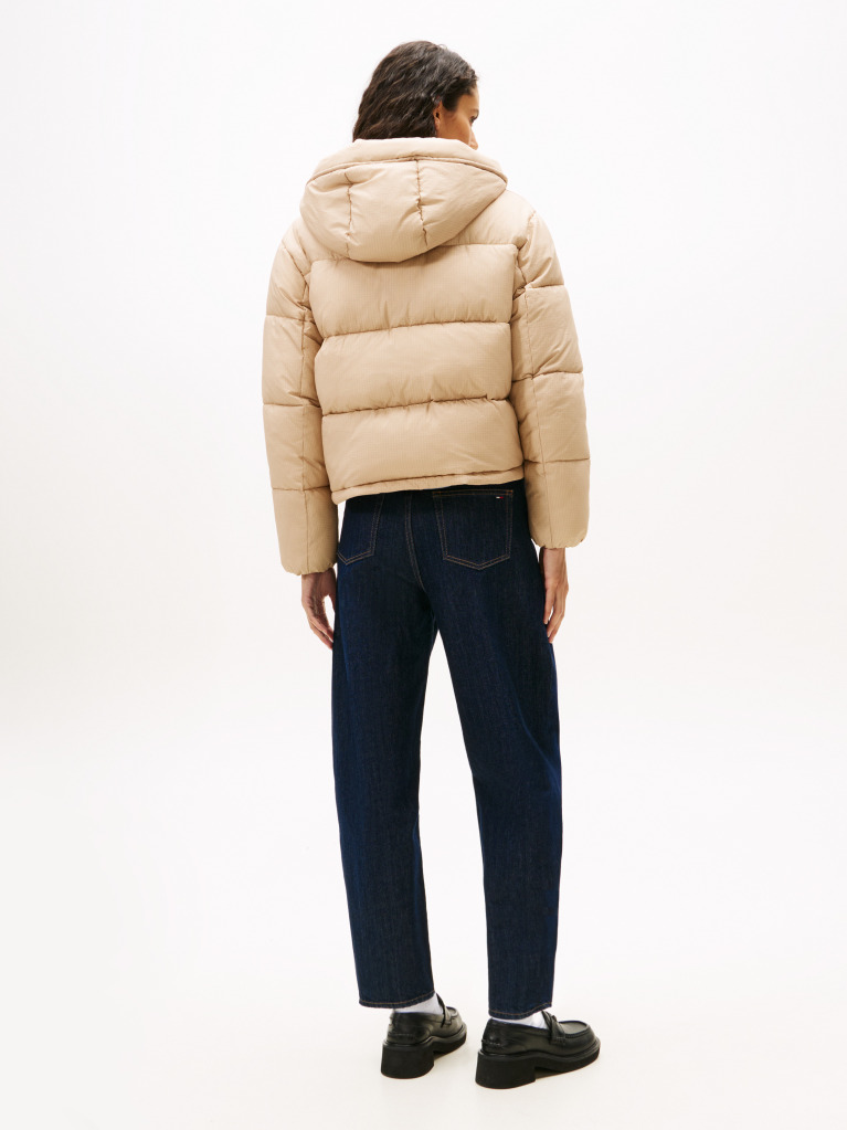 Beige Water Repellent Ripstop Hooded Puffer Jacket  Women