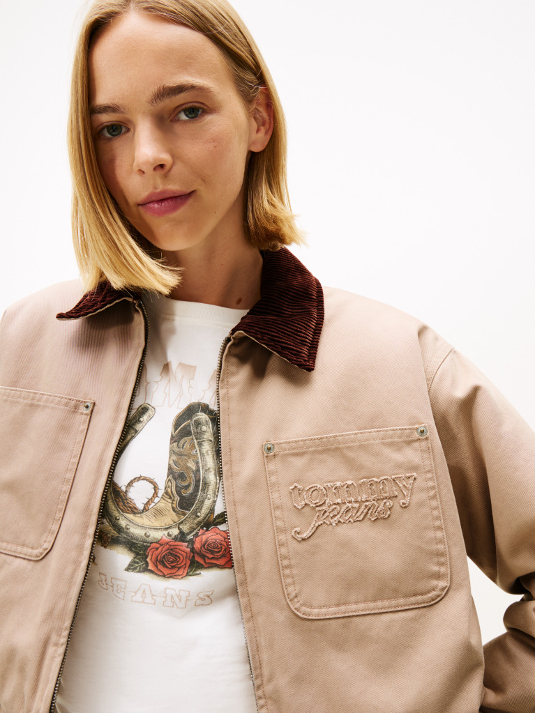 Beige Logo Appliqué Padded Cropped Coach Jacket  Women