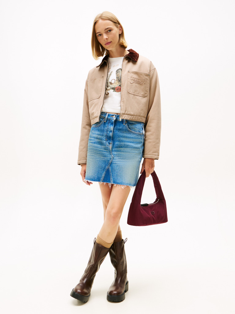 Beige Logo Appliqué Padded Cropped Coach Jacket  Women